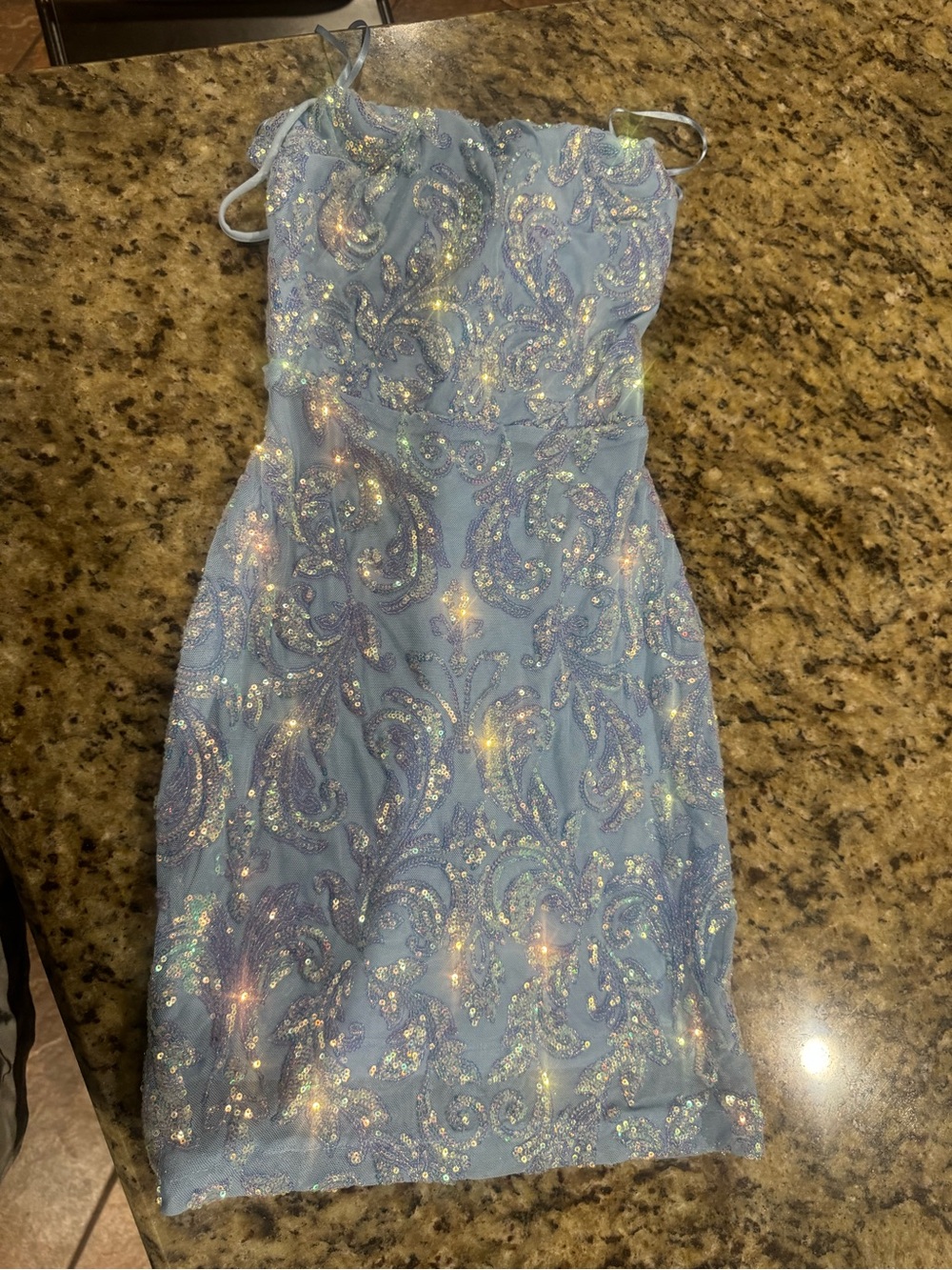 Windsor Light Blue Sequin Paisley Mini Dress